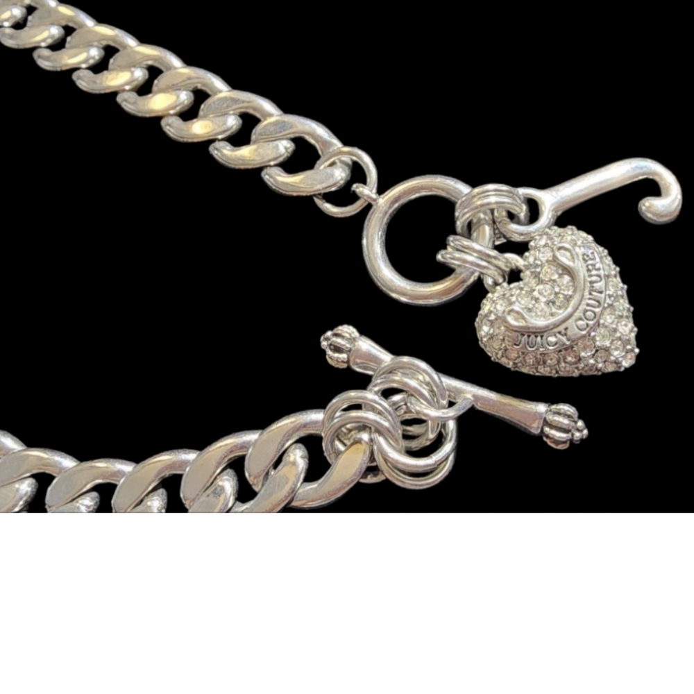 Juicy Couture Silvertone Chunky,Silver Chain with Heart and J Charm toggle,clasp - Picture 5 of 9